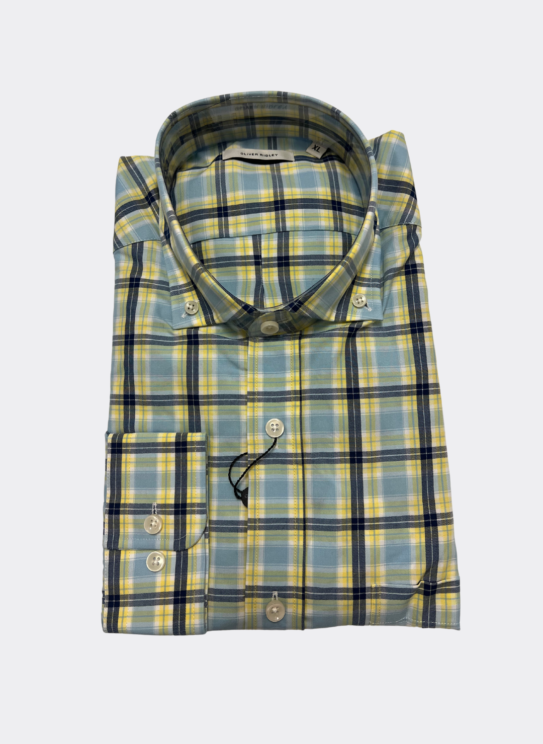 XL Oliver Ridley Porter Plaid Sport Shirt in Sky/Daisy