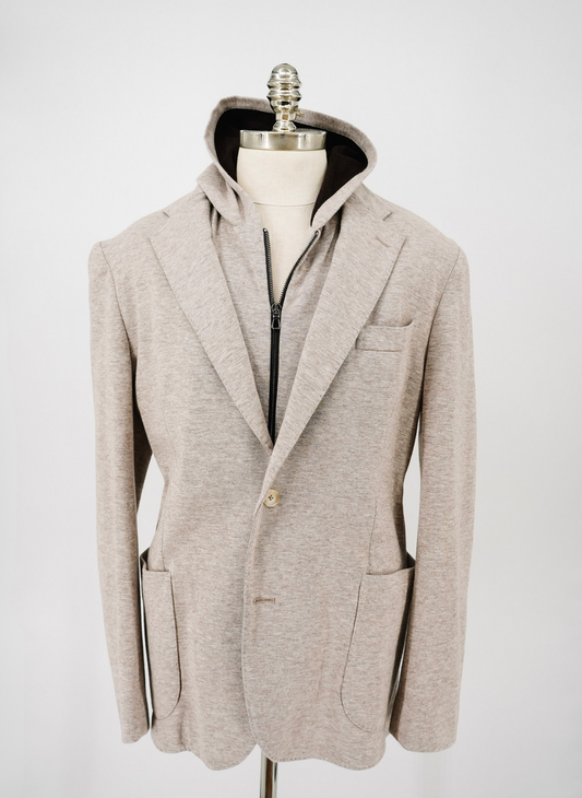 Beige Knit Hooded Soft Jacket