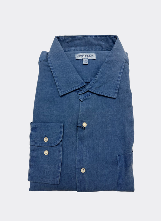 XL Peter Millar Costal Linen Sport Shirt in Moonbeam