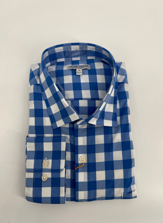 XL Peter Millar Large Check Shirt in Blue