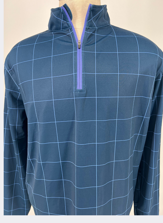 XL Peter Millar Windowpane Performance Q-Zip in Navy